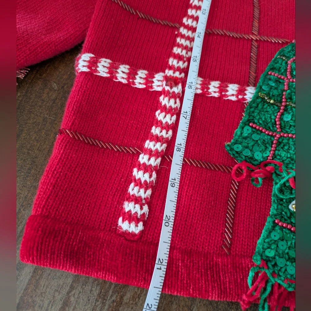 Vintage Berek Womens Red Christmas Sweater M Snowman Beaded Sequin Statement M - Picture 10 of 11